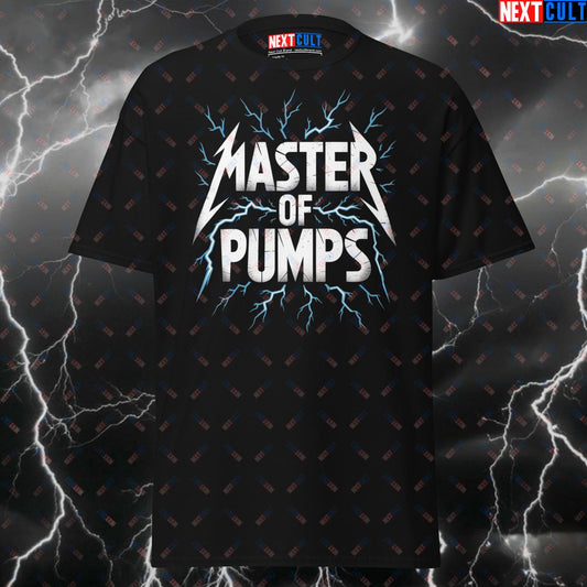 Master of Pumps Funny Gym T-Shirt - Heavy Metal Workout Tee for Lifters & Gymbros - Pump Cover Fitness Shirt T-shirts Bodybuilding Fitness Gym Metallica Pump Cover Rock Music Workout Next Cult Brand
