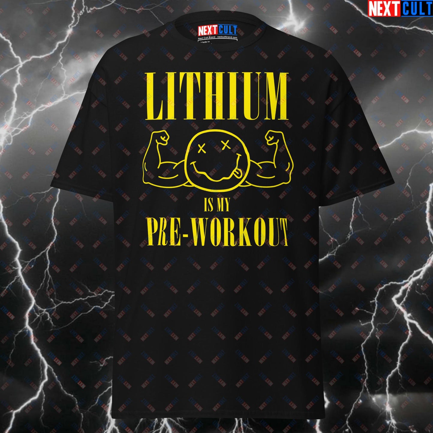 Lithium Is My Preworkout Nirvana Grunge Tee - Meme Pump Cover for Gymbros & Lifters - Funny Gym Shirt T-shirts Bodybuilding Fitness Gym Nirvana Pump Cover Rock Music Workout Next Cult Brand