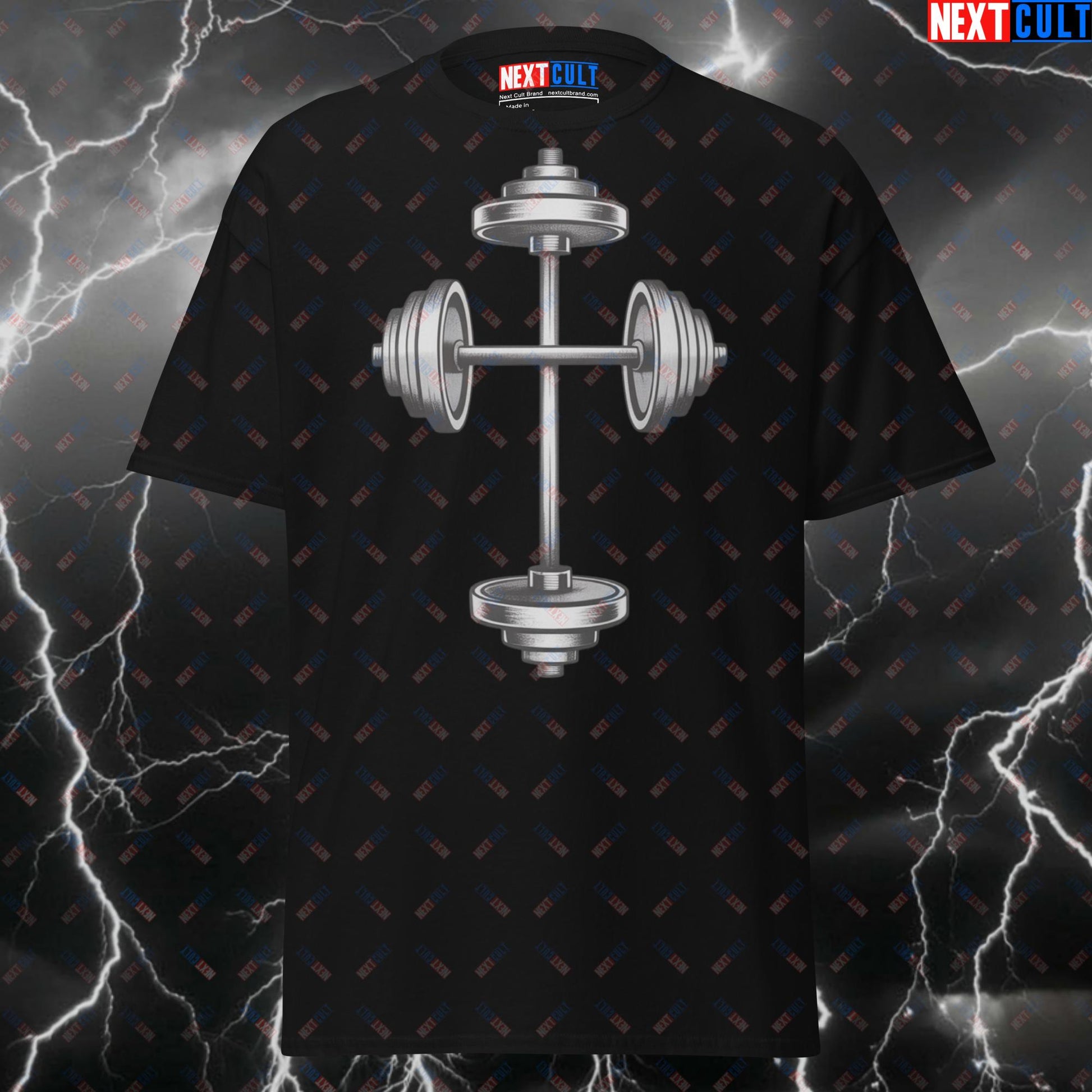 Funny Gym T-Shirt - Barbell Cross Gym is My Religion Pump Cover Tee for Lifters & Gym Bros T-shirts Bodybuilding Easter Fitness Gym Powerlifting Pump Cover Workout Next Cult Brand