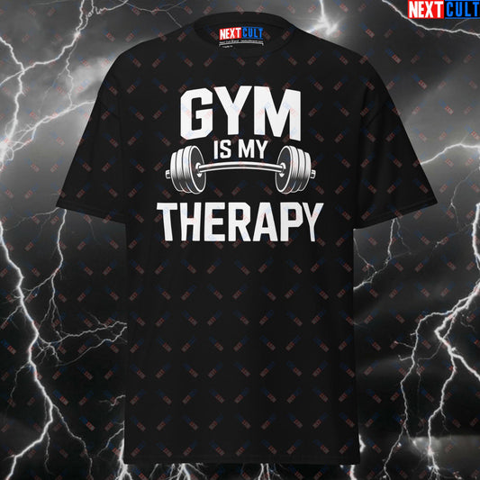 Funny Gym Is My Therapy T-Shirt – Cool Workout Tee for Lifters, Gymbro Pump Cover & Fitness Meme Shirt T-shirts Bodybuilding Fitness Gym Powerlifting Pump Cover Workout Next Cult Brand