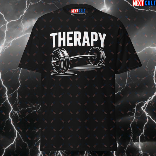 Funny Gym Shirt - Lifting Is My Therapy Tee for Gym Bros & Lifters - Barbell Meme Pump Cover Workout Top T-shirts Bodybuilding Fitness Gym Powerlifting Pump Cover Workout Next Cult Brand