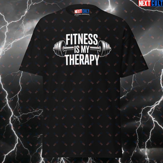 Funny Gym Shirt - Fitness Is My Therapy Pump Cover Tee for Lifters, Gymbros & Bodybuilding Meme Lovers T-shirts Bodybuilding Fitness Gym Powerlifting Pump Cover Workout Next Cult Brand