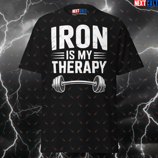 Iron Is My Therapy Funny Gym T-Shirt - Gymbro Meme Tee for Lifters, Workout Pump Cover & Bodybuilding Gains Top T-shirts Bodybuilding Fitness Gym Powerlifting Pump Cover Workout Next Cult Brand