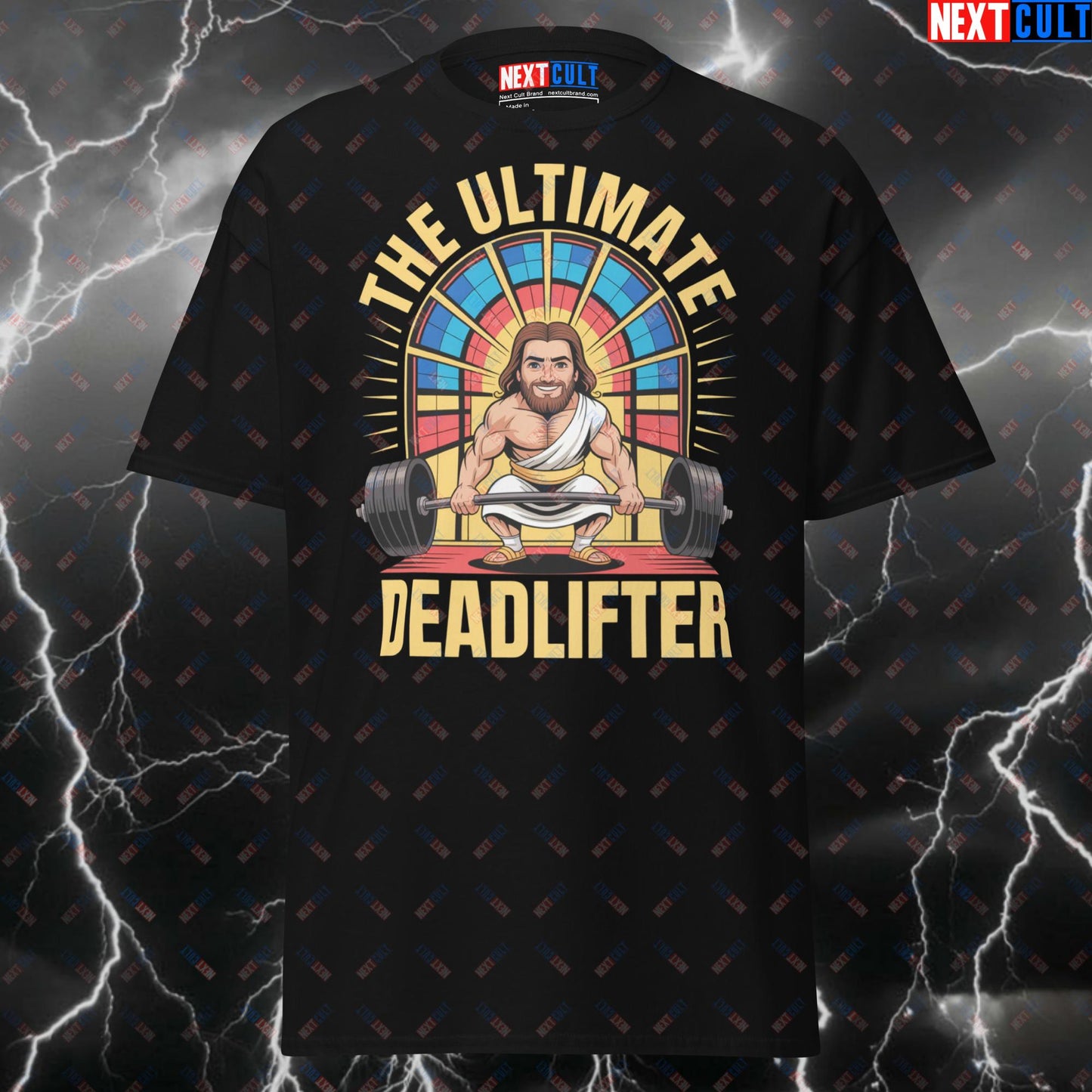 The Ultimate Deadlifter Funny Gym Shirt - Jesus Christ Pump Cover Tee for Gym Bros & Powerlifting Memes T-shirts Bodybuilding Fitness Gym Jesus Leg Day Powerlifting Pump Cover Workout Next Cult Brand