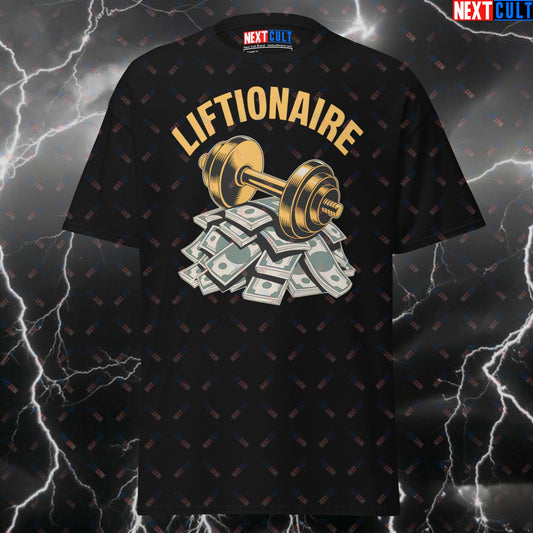 Funny Gym Shirt - Liftionaire Golden Dumbbell Pump Cover Tee for Gymbros & Powerlifting Gains | Fitness Meme T-Shirt T-shirts Bodybuilding Fitness Gym Powerlifting Pump Cover Workout Next Cult Brand