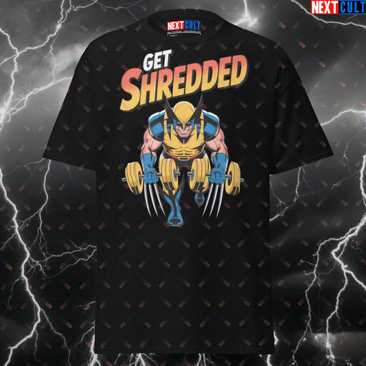 Get Shredded Wolverine Flex Men's T-Shirt - X-Men Gym Hero Superhero Pump Cover Tee for Lifters & Gymbros T-shirts Bodybuilding Films Fitness Gym Pump Cover Superheroes Wolverine Workout X-Men Next Cult Brand