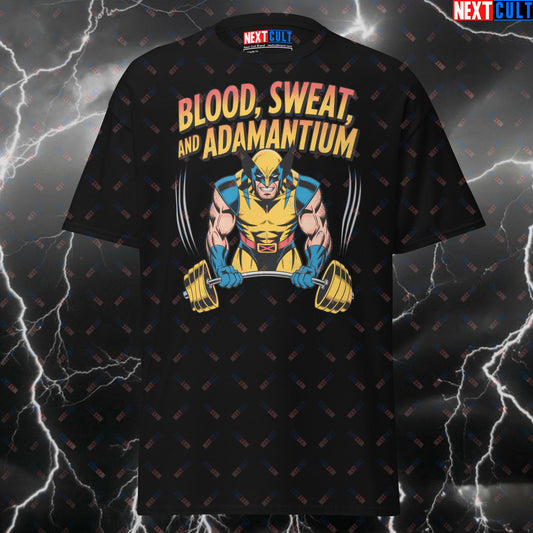 Blood Sweat Adamantium Wolverine Gym Hero Tee - Funny X-Men Comic Book Gym Shirt for Lifters & Gymbros - Pump Cover Workout Top T-shirts Bodybuilding Films Fitness Gym Powerlifting Pump Cover Superheroes Wolverine Workout X-Men Next Cult Brand