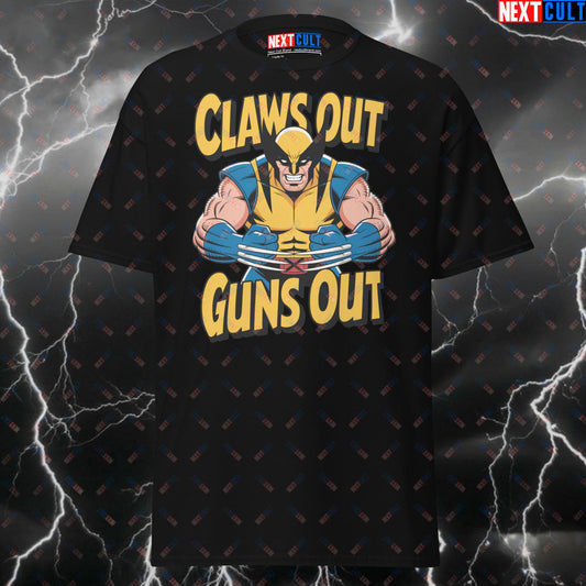 Claws Out Guns Out Wolverine Gym Tee - Funny X-Men Workout T-Shirt for Lifters & Gym Bros - Meme Fitness Pump Cover Top T-shirts Bodybuilding Films Fitness Gym Pump Cover Superheroes Wolverine Workout X-Men Next Cult Brand