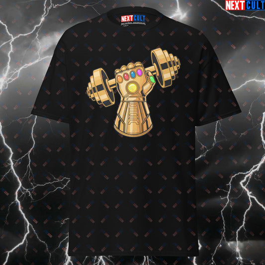 Dumbbell Gauntlet Gym T-Shirt - Funny Thanos Workout Tee for Lifters, Pump Cover for Gym Bros & Fitness Meme Lovers T-shirts Bodybuilding Films Fitness Gym Pump Cover Superheroes Thanos Workout Next Cult Brand