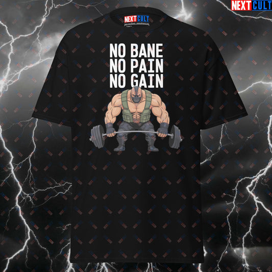 No Bane No Pain No Gain T-Shirt - Funny Gym Hero Comic Book Meme Tee for Lifters & Gymbros - Pump Cover Workout Fitness Shirt T-shirts Bane Bodybuilding Films Fitness Gym Leg Day Powerlifting Pump Cover Superheroes Workout Next Cult Brand