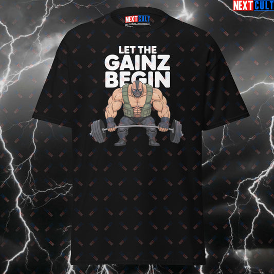 Let The Gainz Begin Funny Gym T-Shirt – Bane-Inspired Workout Tee for Lifters, Pump Cover Top for Gym Bros & Fitness Meme Lovers T-shirts Bane Bodybuilding Films Fitness Gym Powerlifting Pump Cover Superheroes Workout Next Cult Brand