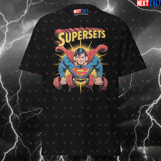 Supersets Funny Gym Shirt - Superman Gym Hero Pump Cover Tee for Lifters & Gymbros - Superhero Comic Book Meme T-Shirt T-shirts Bodybuilding Films Fitness Gym Justice League Pump Cover Superheroes Superman Workout Next Cult Brand