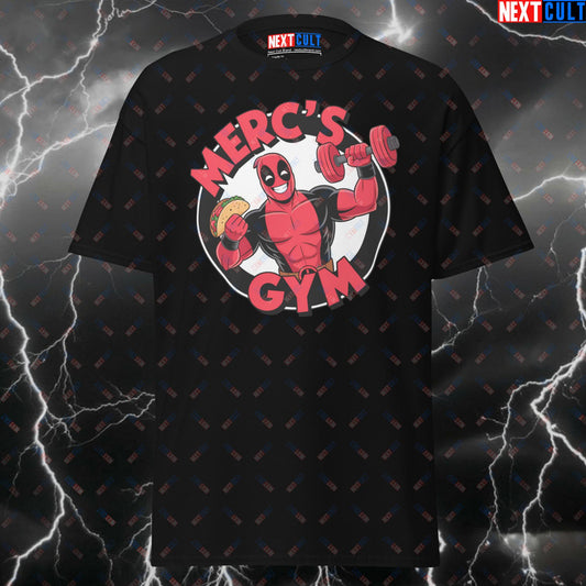 Funny Gym T-Shirt - Deadpool Tacos & Gains Pump Cover Tee for Gym Bros & Merc's Gym Heroes T-shirts Bodybuilding Deadpool Fast Food Films Fitness Gym Pump Cover Superheroes Workout Next Cult Brand