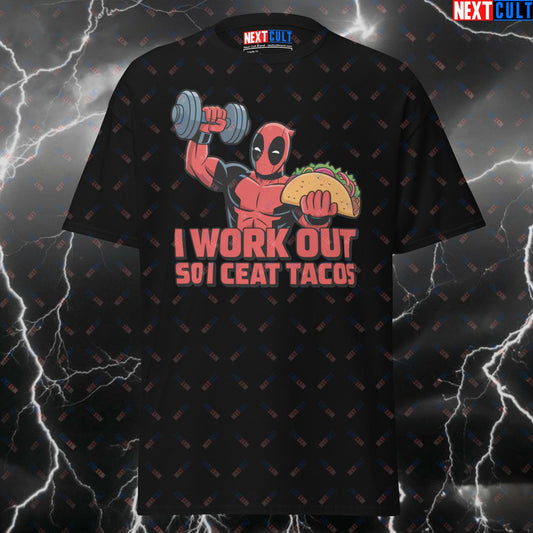 I Work Out So I Can Eat Tacos | Deadpool Meme Tee | Gym Hero Pump Cover | Fitness & Bodybuilding Top - Funny Gym T-Shirt T-shirts Bodybuilding Deadpool Fast Food Films Fitness Gym Pump Cover Superheroes Workout Next Cult Brand