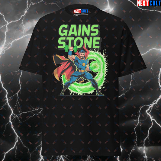 Gains Stone Gym Hero T-Shirt – Funny Doctor Strange Gym Meme Tee for Lifters & Gymbros – Pump Cover Workout Top T-shirts Bodybuilding Doctor Strange Films Fitness Gym Pump Cover Superheroes Workout Next Cult Brand