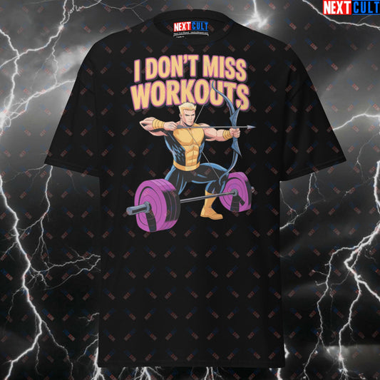 I Don't Miss Workouts Hawkeye Superhero Tee for Gym Bros, Lifters & Fitness Meme Lovers - Pump Cover T-Shirt - Funny Gym Shirt T-shirts Avengers Bodybuilding Films Fitness Gym Hawkeye Powerlifting Pump Cover Superheroes Workout Next Cult Brand