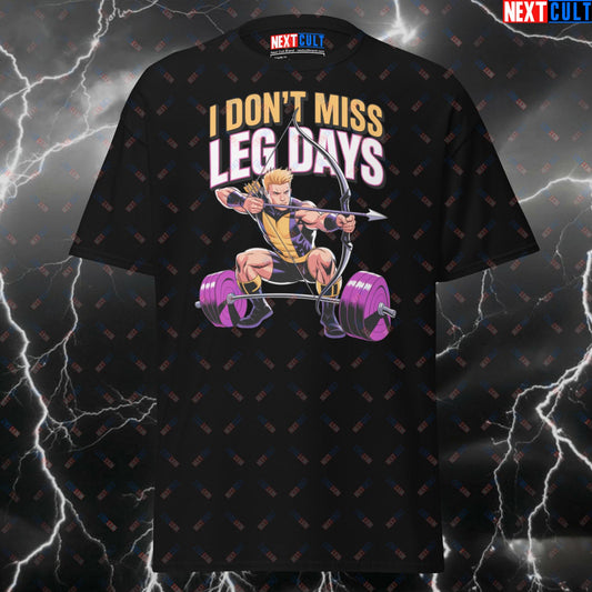 I Don't Miss Leg Days Funny Gym Shirt – Hawkeye-Inspired Workout Tee for Lifters & Gym Bros – Meme Pump Cover Top T-shirts Avengers Bodybuilding Films Fitness Gym Hawkeye Leg Day Powerlifting Pump Cover Superheroes Workout Next Cult Brand