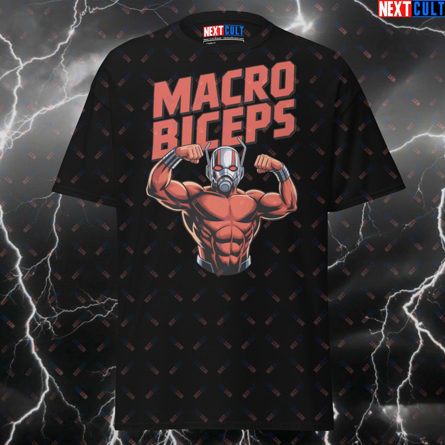 Macro Biceps Ant-Man Tee | Superhero Pump Cover for Gym Bros & Fitness Memes - Funny Gym Shirt for Lifters T-shirts Ant-Man Avengers Bodybuilding Films Fitness Gym Pump Cover Superheroes Workout Next Cult Brand
