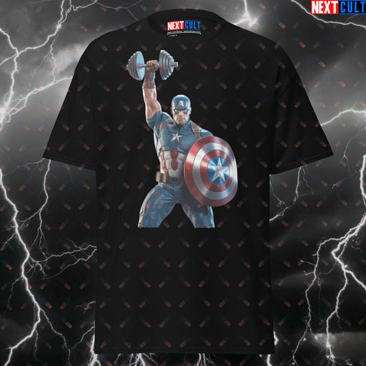 Captain America Gym Hero T-Shirt - Funny Superhero Pump Cover Tee for Lifters, Gymbros & Fitness Meme Lovers T-shirts Avengers Bodybuilding Captain America Films Fitness Gym Pump Cover Superheroes Workout Next Cult Brand