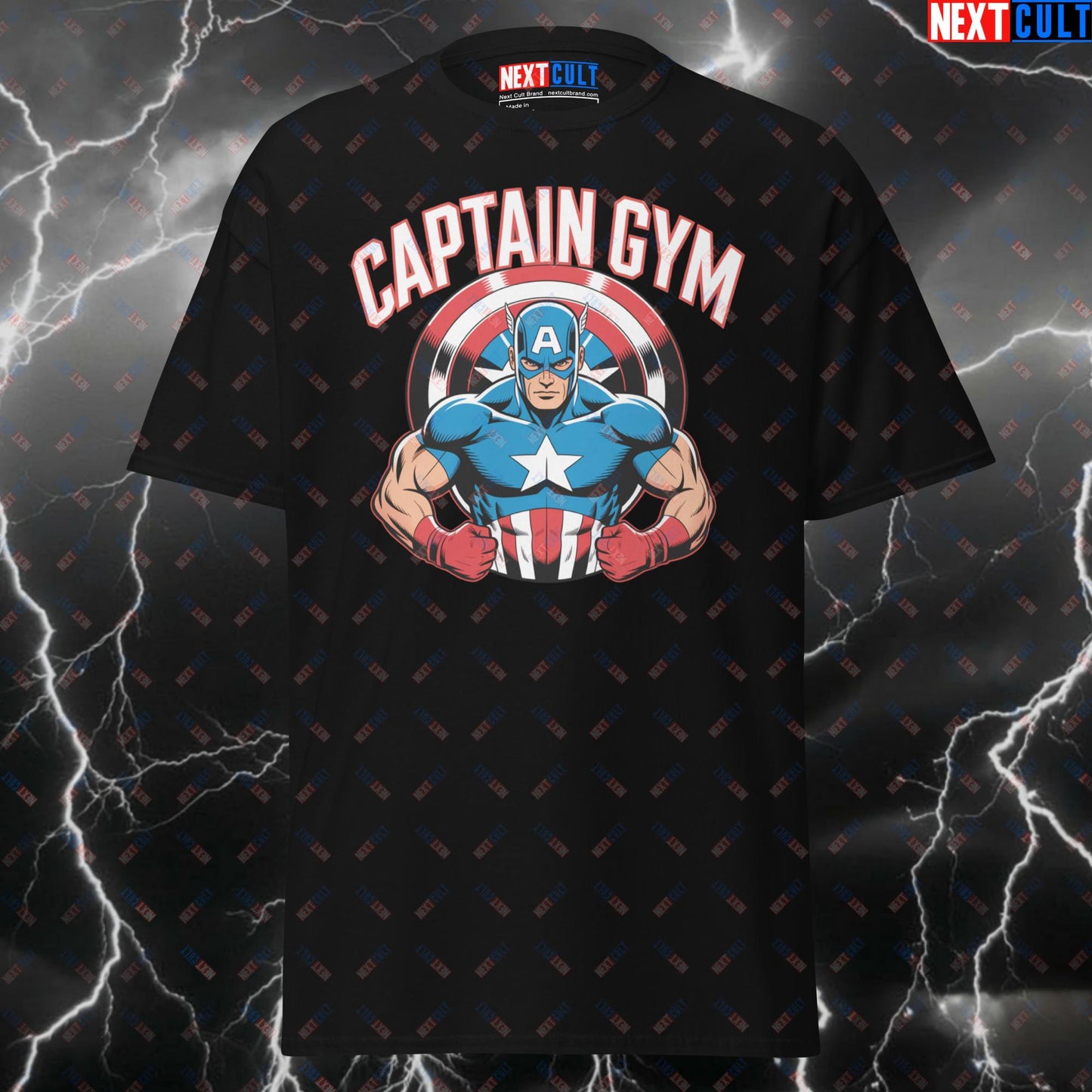 Funny Gym Shirt for Lifters - Captain Gym Superhero Pump Cover Tee - Comic Book Meme Workout Top for Gym Bros & Fitness Gains T-shirts Avengers Bodybuilding Captain America Films Fitness Gym Pump Cover Superheroes Workout Next Cult Brand