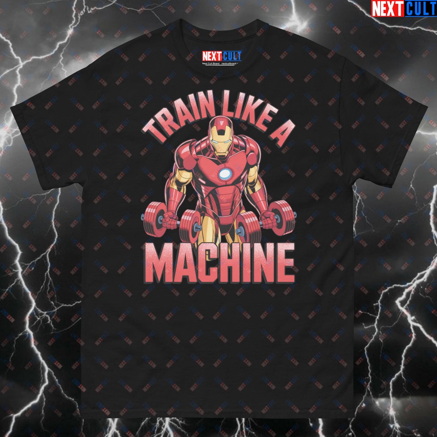Train Like A Machine Funny Gym T-Shirt - Iron Man Inspired Pump Cover for Gym Bros & Lifters T-shirts Avengers Bodybuilding Films Fitness Gym Iron Man Pump Cover Superheroes Workout Next Cult Brand