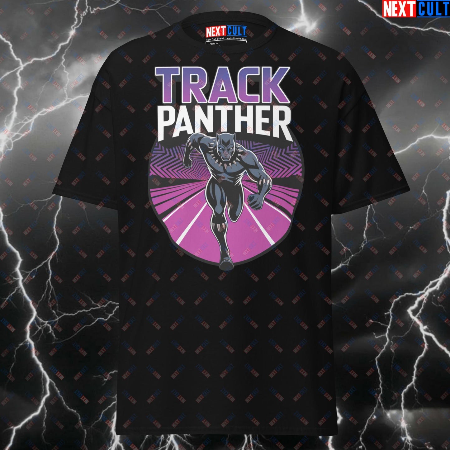 Track Panther T-Shirt - Funny Gym Shirt & Pump Cover for Running & Fitness Fans - Black Panther Superhero Meme Tee T-shirts Avengers Black Panther Cardio Films Fitness Gym Pump Cover Superheroes Workout Next Cult Brand