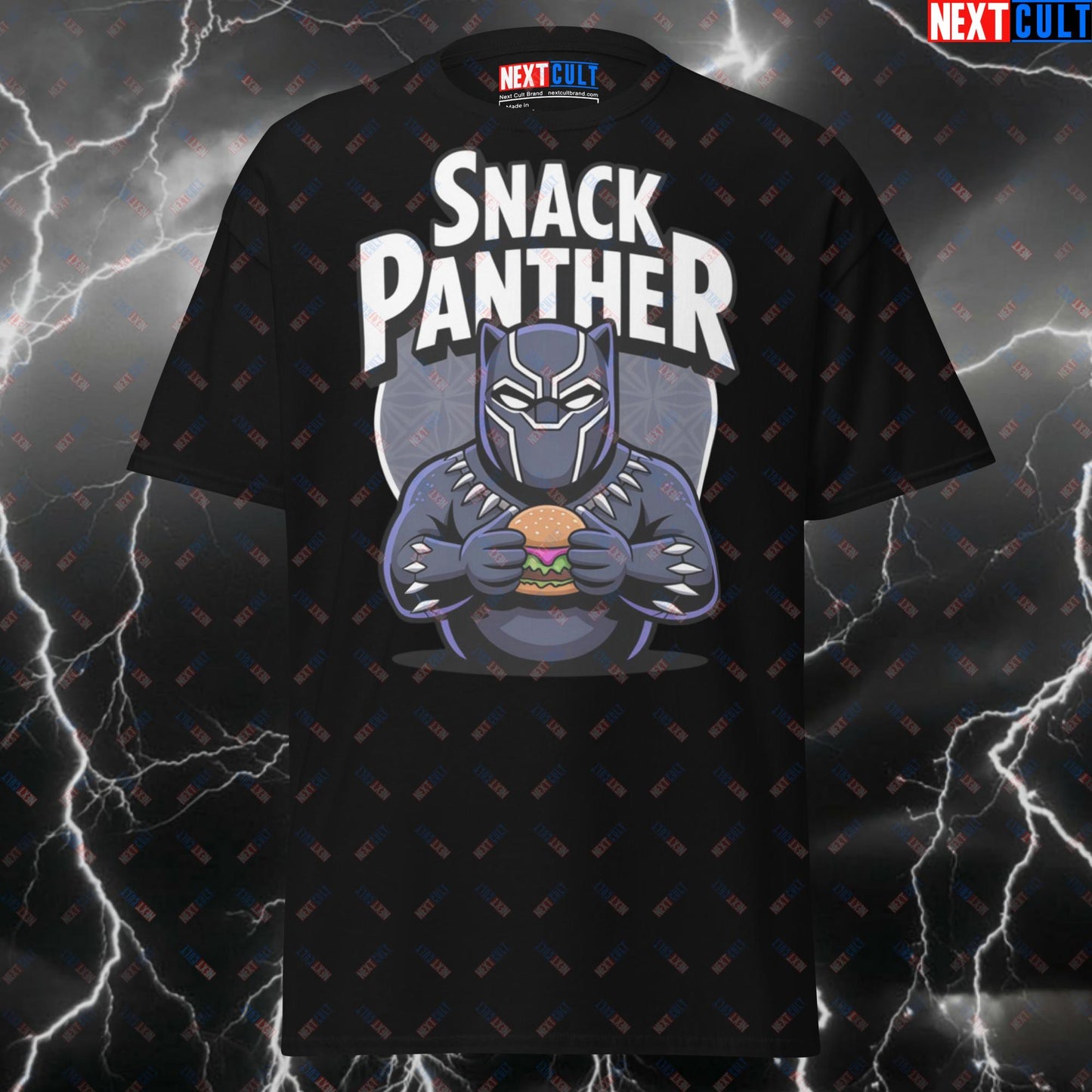 Snack Panther Funny Gym T-Shirt - Burgers & Gains Pump Cover Tee for Gym Bros & Lifters T-shirts Avengers Black Panther Fast Food Films Fitness Gym Pump Cover Superheroes Workout Next Cult Brand