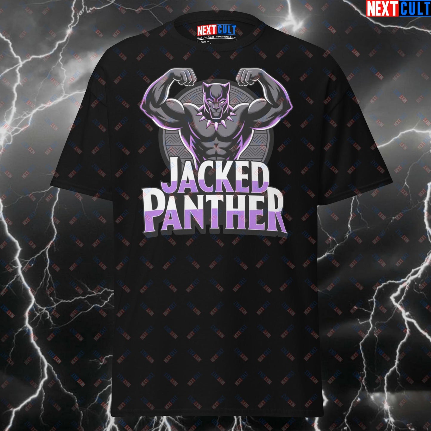 Jacked Panther Gym Hero T-Shirt - Funny Gym Meme Tee for Lifters & Bodybuilding Fans - Pump Cover Workout Top T-shirts Avengers Black Panther Bodybuilding Films Fitness Gym Pump Cover Superheroes Workout Next Cult Brand