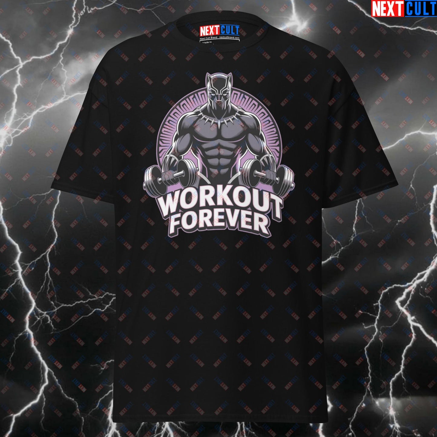 Workout Forever Black Panther Pump Cover Tee for Gym Heroes & Lifters - Meme Fitness T-Shirt - Funny Gym Shirt T-shirts Avengers Black Panther Bodybuilding Films Fitness Gym Pump Cover Superheroes Workout Next Cult Brand