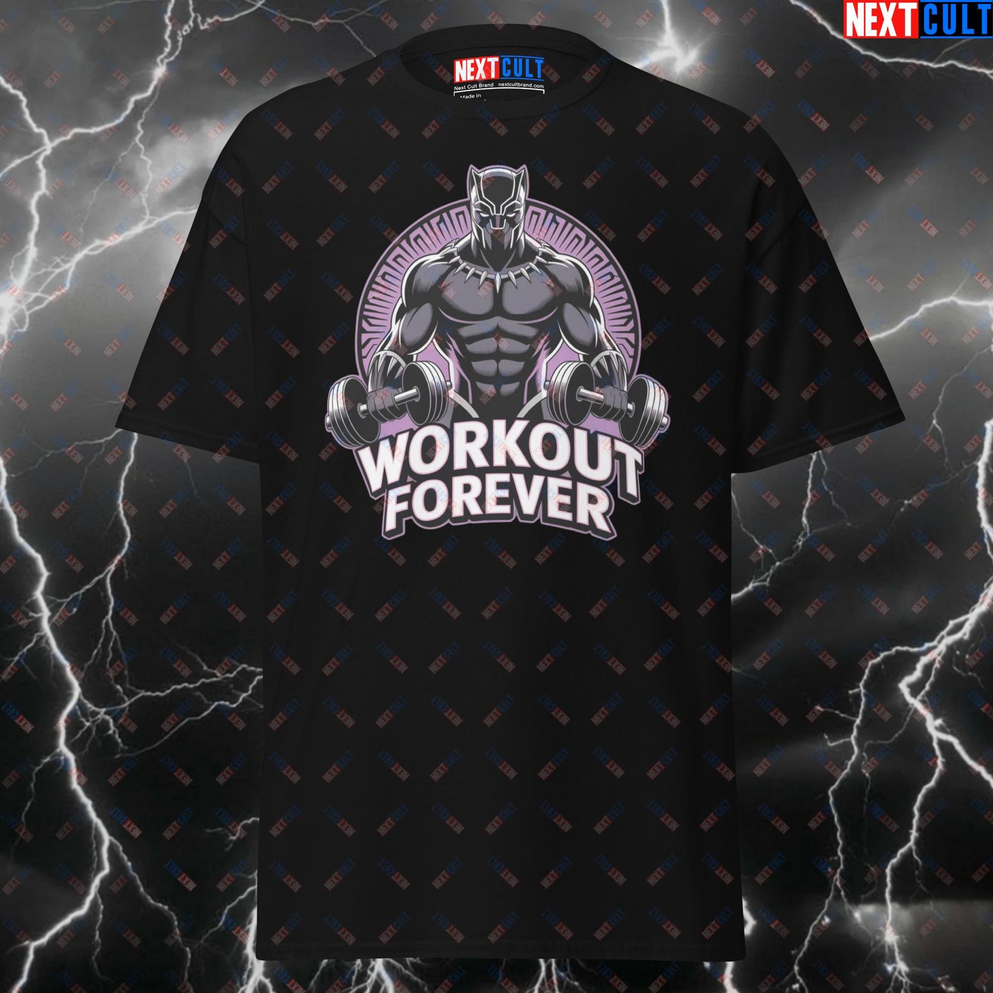 Workout Forever Black Panther Pump Cover Tee for Gym Heroes & Lifters - Meme Fitness T-Shirt - Funny Gym Shirt T-shirts Avengers Black Panther Bodybuilding Films Fitness Gym Pump Cover Superheroes Workout Next Cult Brand