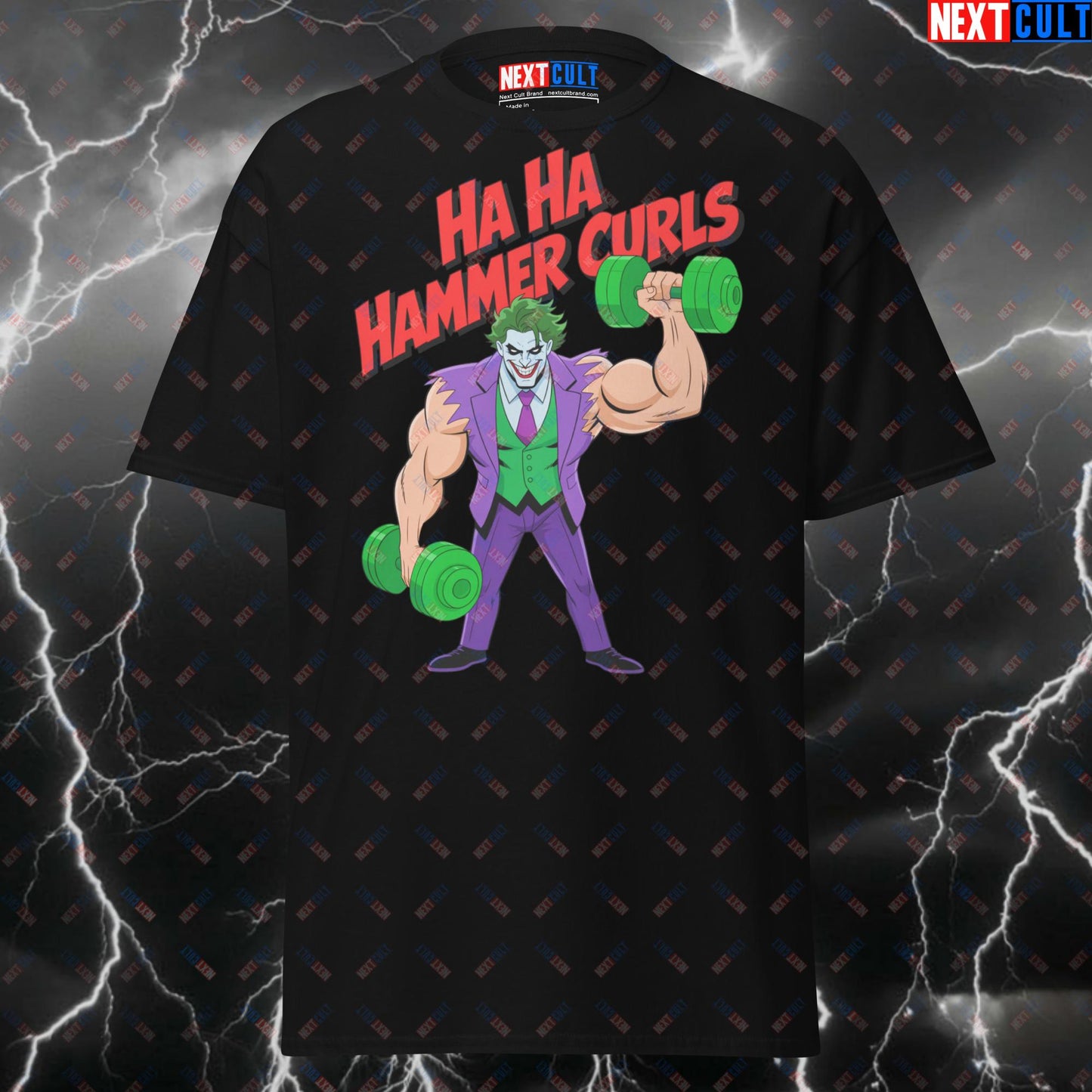 Ha Ha Hammer Curls Joker Meme Tee for Lifters, Gym Villain Pump Cover Top for Bodybuilding & Powerlifting Gains - Funny Gym T-Shirt T-shirts Bodybuilding Films Fitness Gym Halloween Joker Pump Cover Superheroes Workout Next Cult Brand