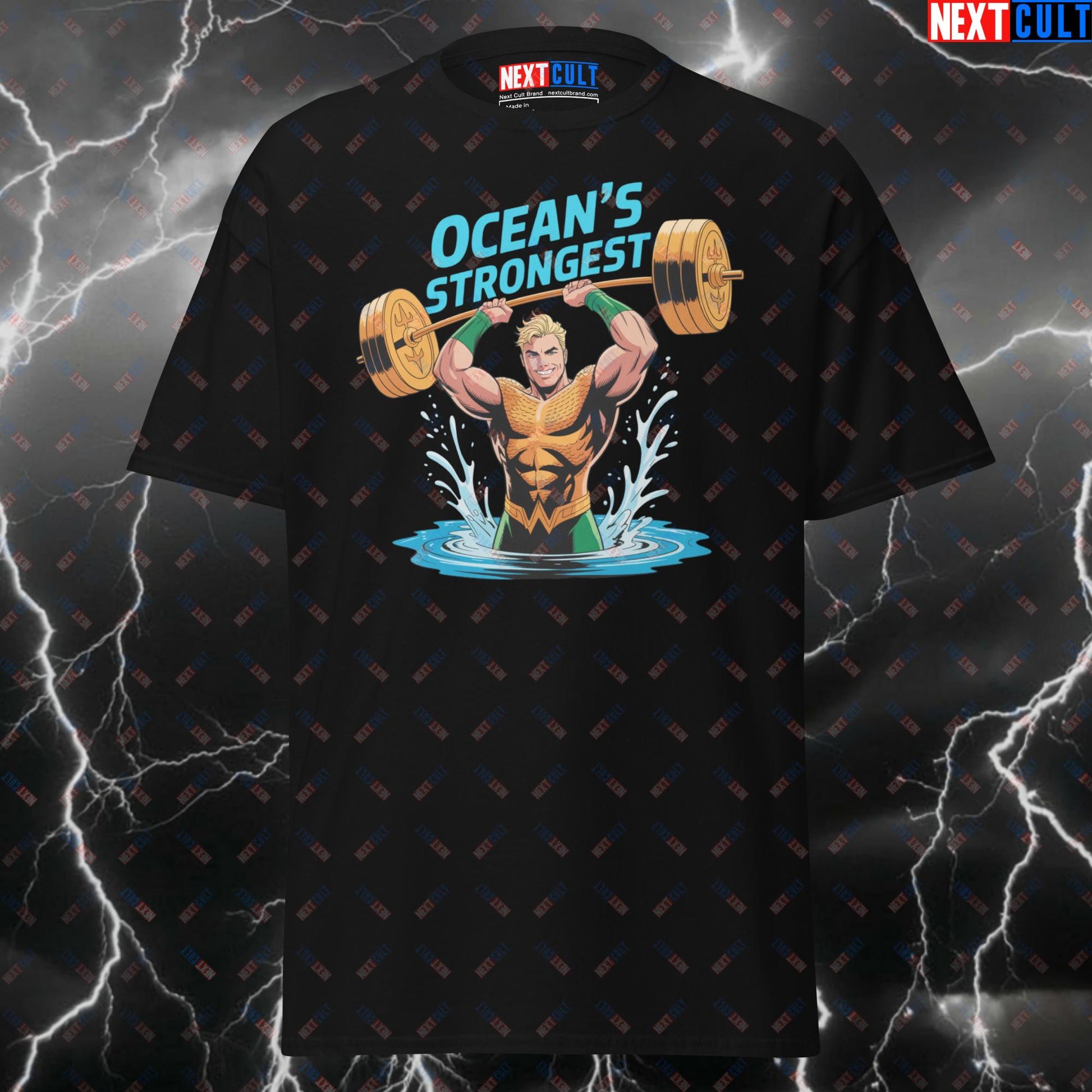 Funny Gym T-Shirt - Ocean's Strongest Aquaman Pump Cover Tee for Lifters, Gym Hero Meme Shirt for Workout & Gains T-shirts Aquaman Bodybuilding Films Fitness Gym Justice League Powerlifting Pump Cover Superheroes Workout Next Cult Brand