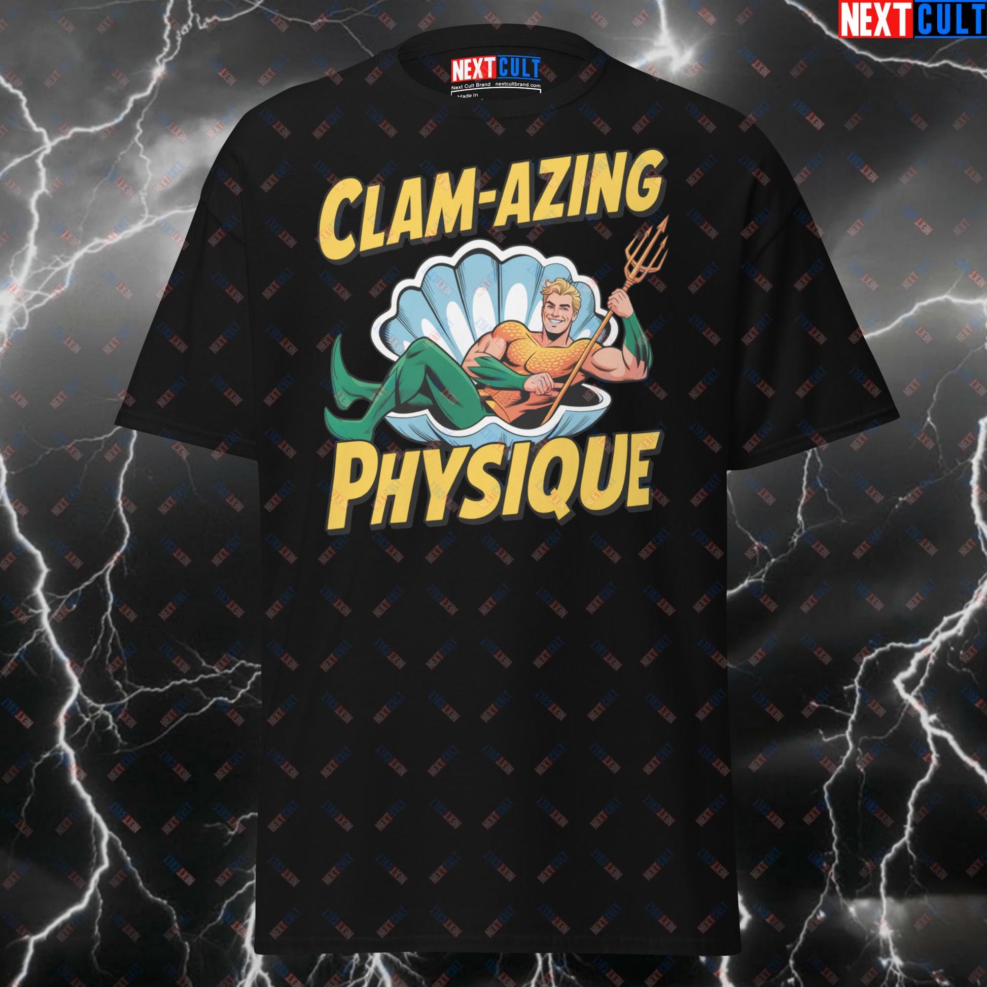 Clam-azing Physique Funny Gym Shirt – Aquaman Superhero Pump Cover Tee for Gym Bros & Lifters T-shirts Aquaman Bodybuilding Films Fitness Gym Justice League Pump Cover Superheroes Workout Next Cult Brand