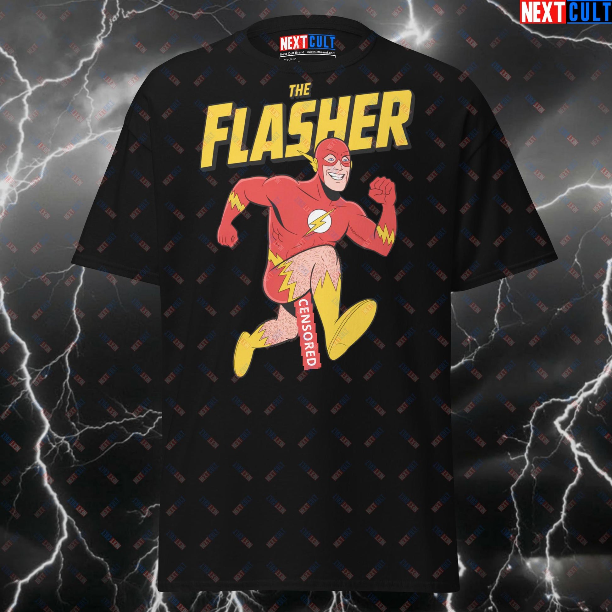 The Flasher Inappropriate Superhero Tee | Adult Humor Pump Cover Top for Gymbro & Fitness Meme Lovers - Funny Gym Shirt T-shirts Cardio Films Fitness Flash Gym Justice League Pump Cover Superheroes Workout Next Cult Brand