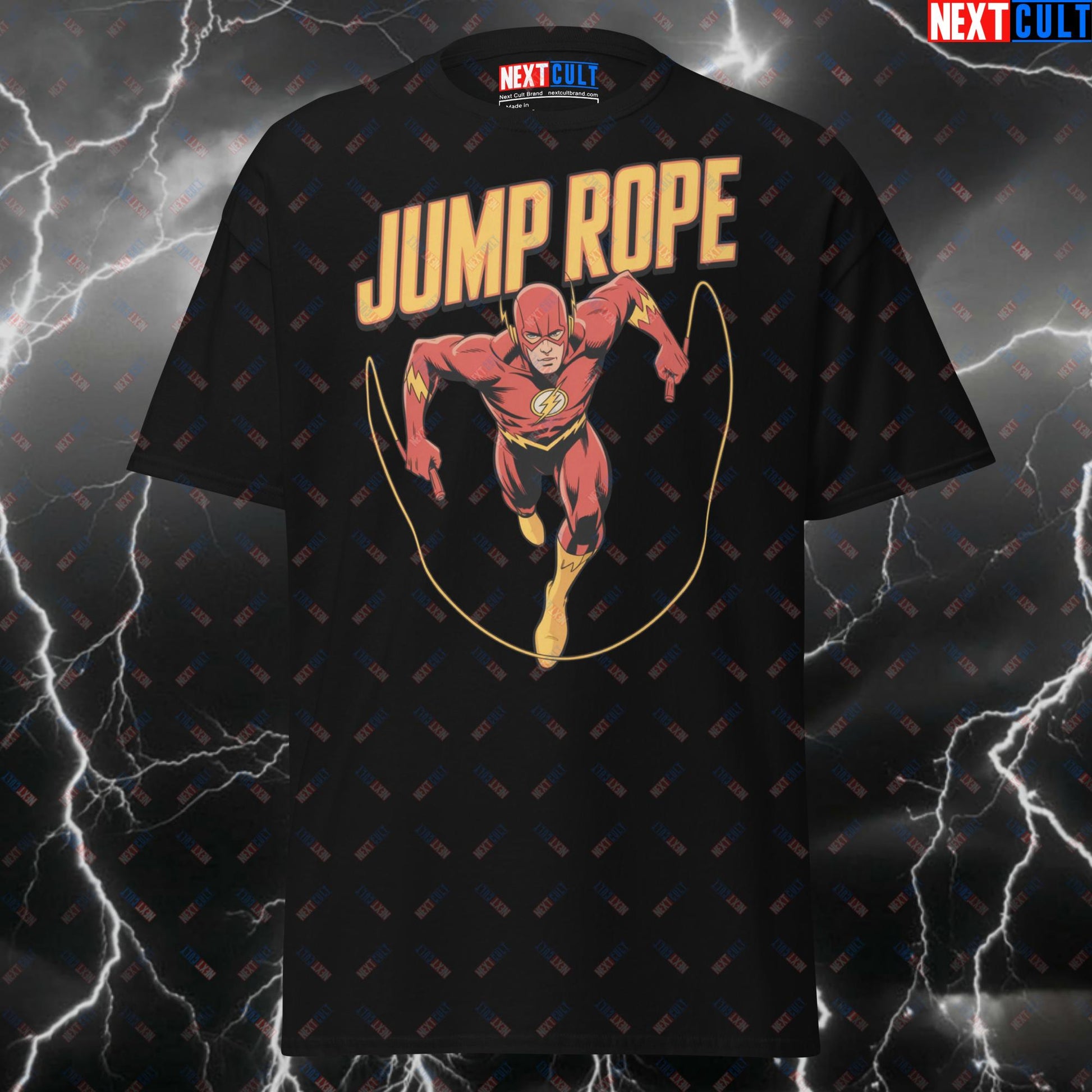 Funny Gym Hero Jump Rope T-Shirt - Cardio Speed Flash Superhero Tee for Gymbros & Fitness Meme Lovers T-shirts Cardio Films Fitness Flash Gym Justice League Pump Cover Superheroes Workout Next Cult Brand