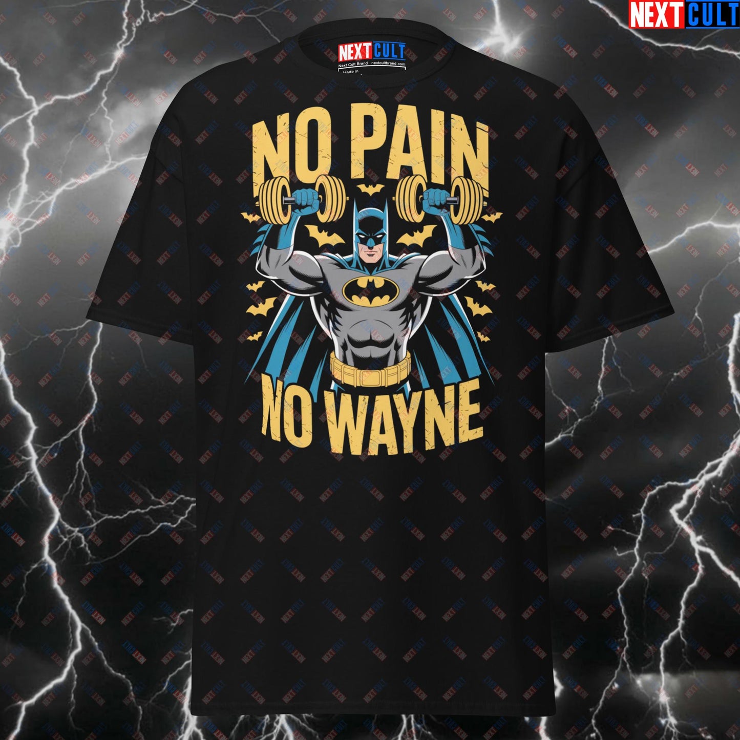 No Pain No Wayne Batman Gym Hero T-Shirt - Funny Gym Meme Tee for Lifters, Superhero Comic Book Pump Cover Top T-shirts Batman Bodybuilding Films Fitness Gym Justice League Pump Cover Superheroes Workout Next Cult Brand