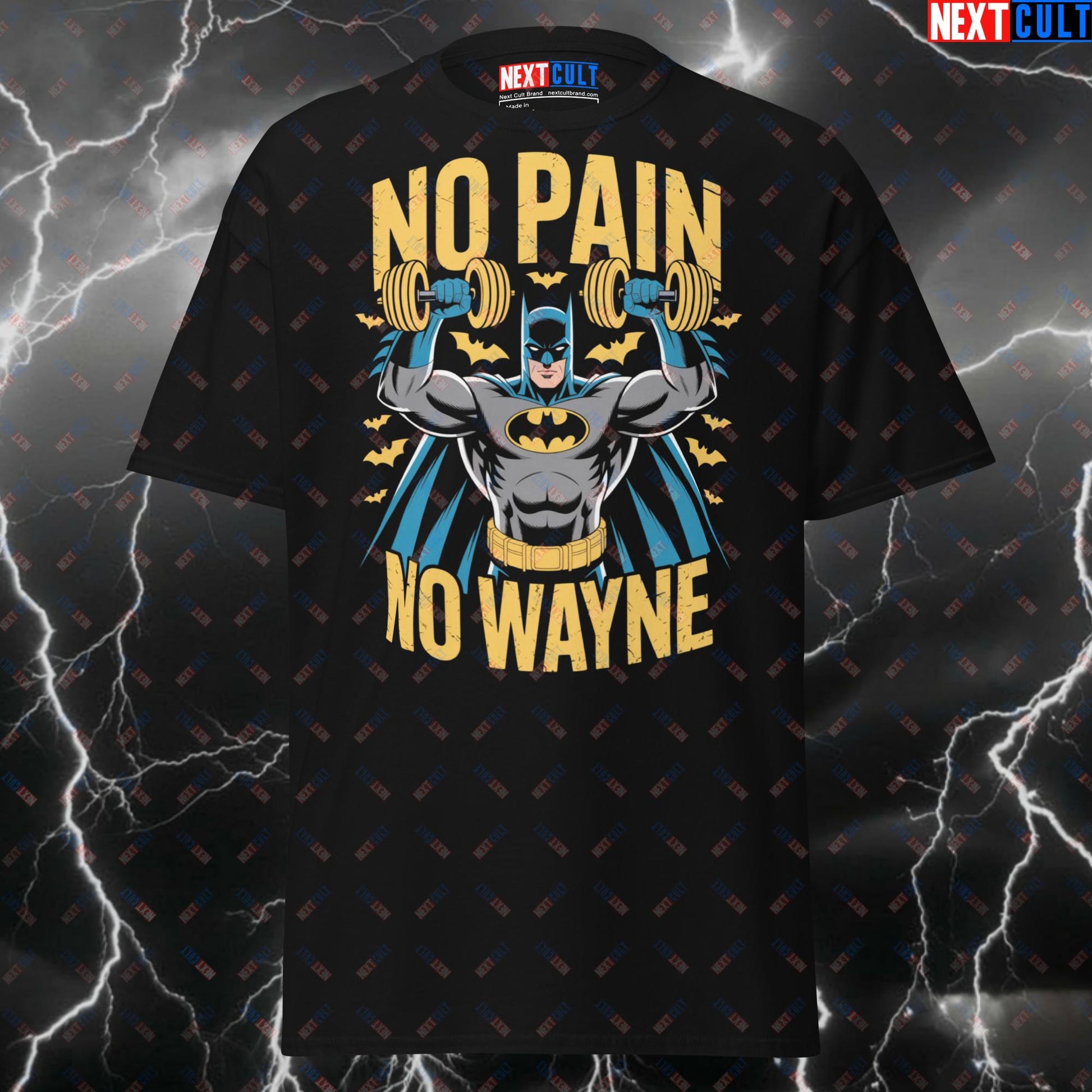 No Pain No Wayne Batman Gym Hero T-Shirt - Funny Gym Meme Tee for Lifters, Superhero Comic Book Pump Cover Top T-shirts Batman Bodybuilding Films Fitness Gym Justice League Pump Cover Superheroes Workout Next Cult Brand