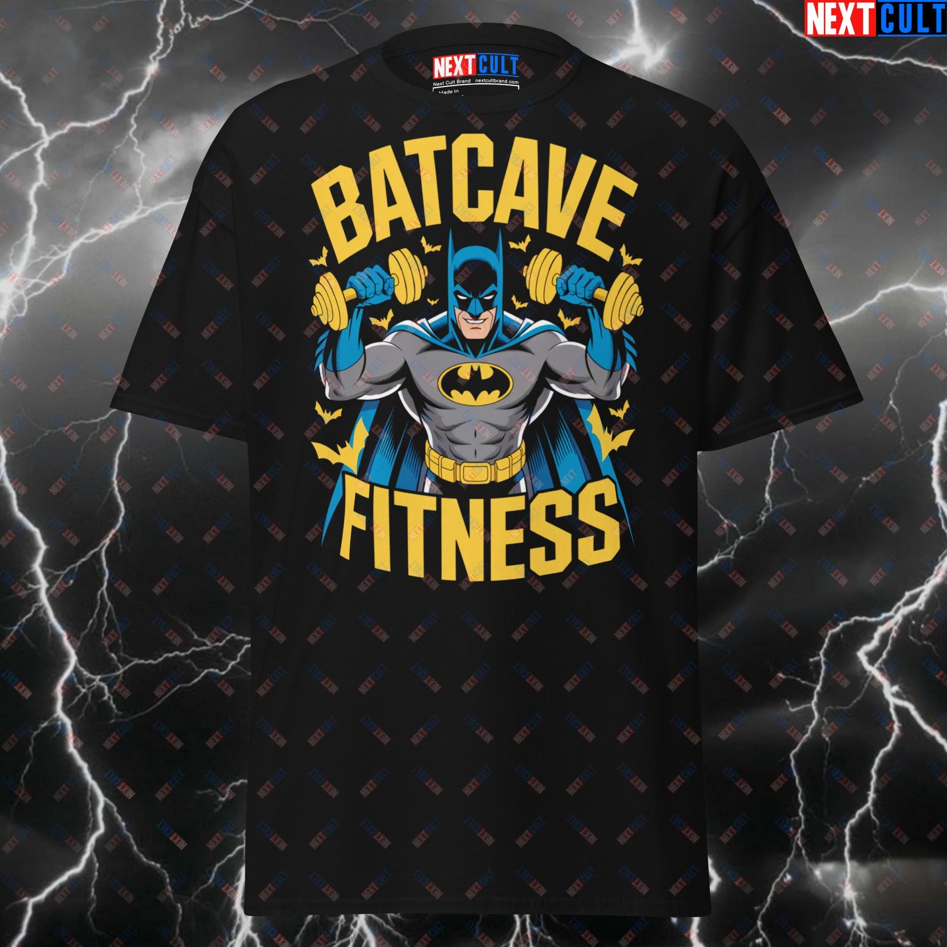 Batcave Fitness T-Shirt - Funny Gym Shirt for Lifters & Gym Heroes | Batman Pump Cover Tee for Workout Gains T-shirts Batman Bodybuilding Films Fitness Gym Justice League Pump Cover Superheroes Workout Next Cult Brand