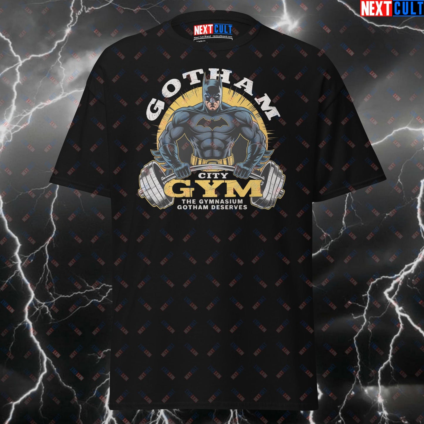 Gotham City Gym Batman T-Shirt - Funny Gym Hero Pump Cover Tee for Lifters, Superhero Comic Book Workout Top T-shirts Batman Bodybuilding Films Fitness Gym Justice League Powerlifting Pump Cover Superheroes Workout Next Cult Brand