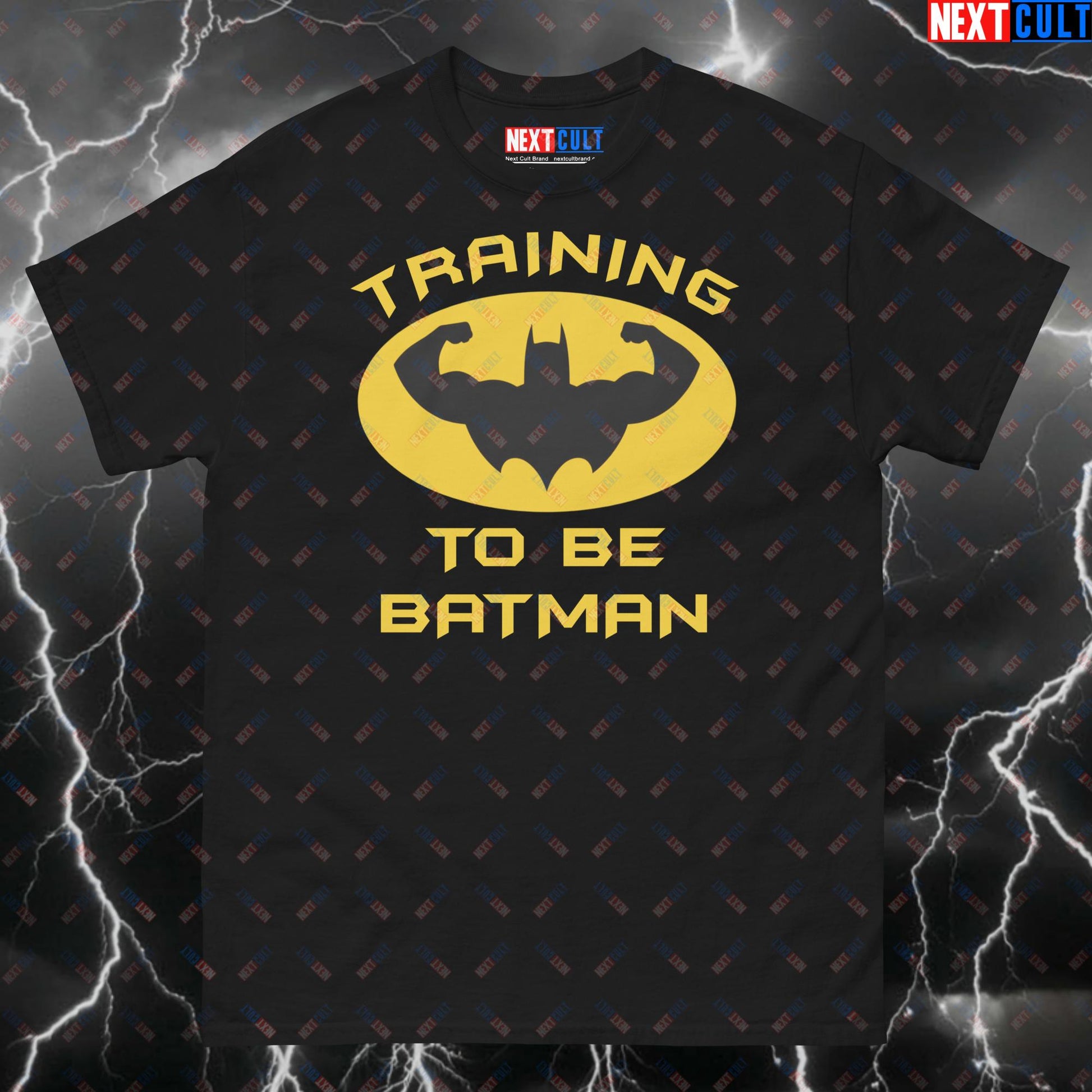 Training To Be Batman Tee for Lifters - Superhero Pump Cover for Gym Bros & Fitness Gains - Funny Gym Shirt T-shirts Batman Bodybuilding Films Fitness Gym Justice League Powerlifting Pump Cover Superheroes Workout Next Cult Brand