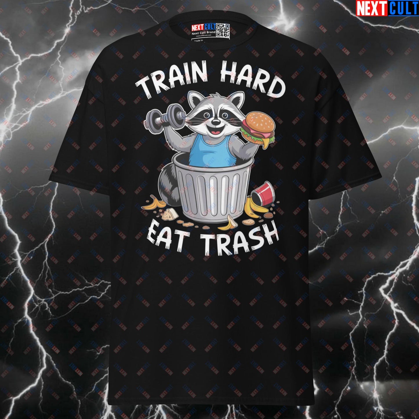 Train Hard Eat Trash Raccoon Funny Gym Shirt - Meme Workout Tee & Pump Cover Top T-shirts Bodybuilding Fast Food Fitness Gym Pump Cover Workout Next Cult Brand