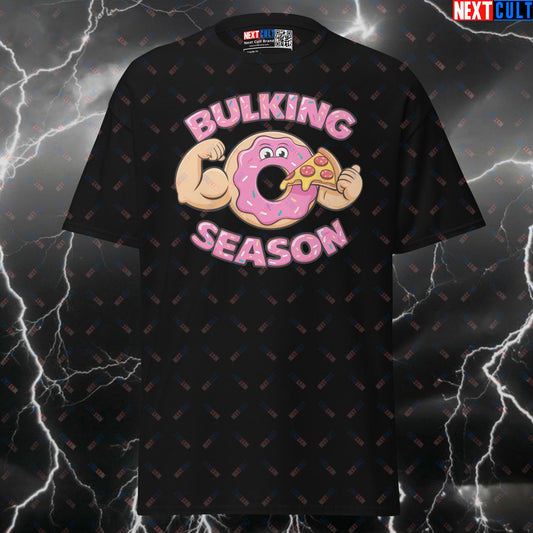Bulking Season Funny Gym T-Shirt | Donut & Pizza Powerlifting Pump Cover Tee for Gains T-shirts Bodybuilding Fast Food Fitness Gym Pump Cover Workout Next Cult Brand