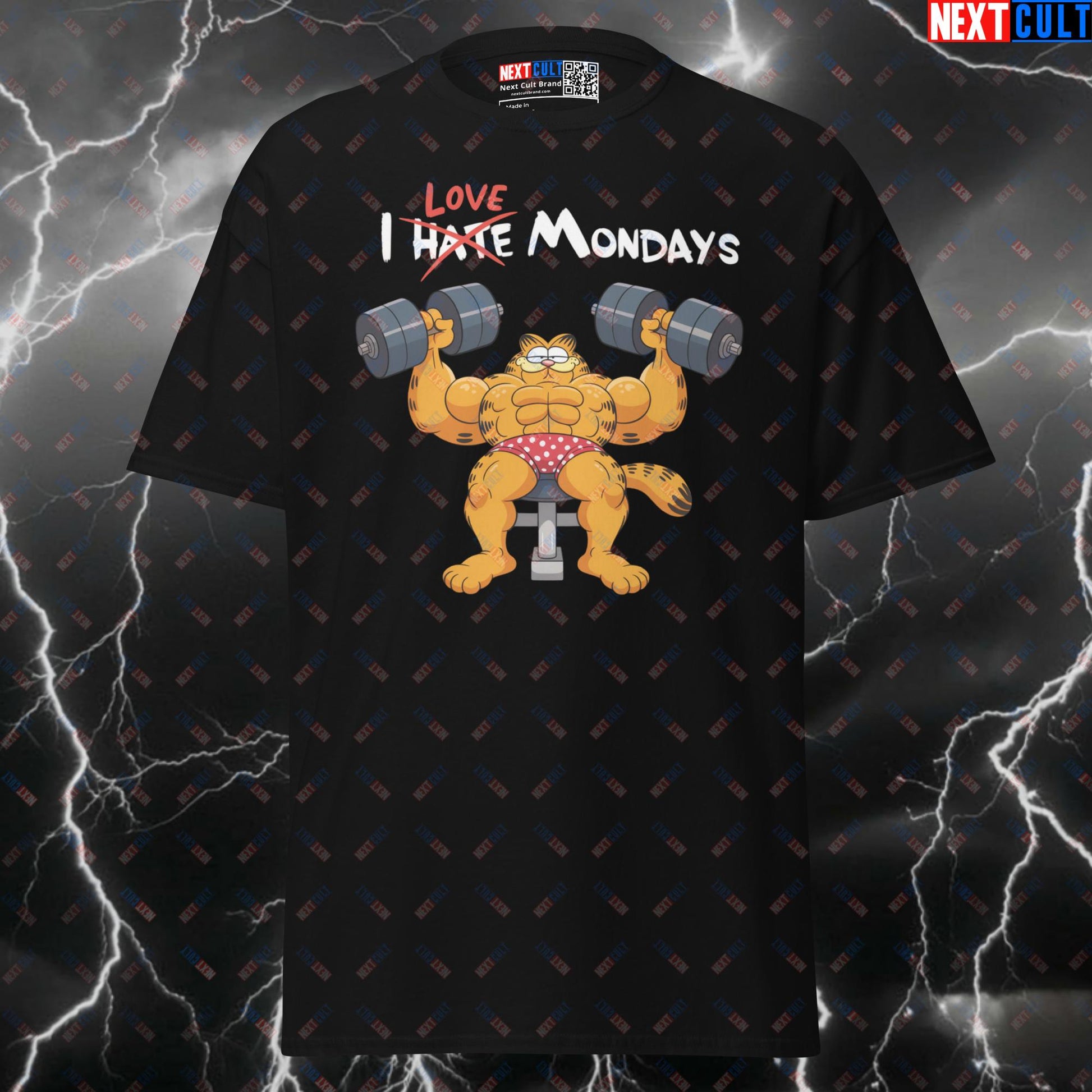 Funny Gym T Shirt: I Love Mondays & Chest Day Garfield Meme Tee for Lifters & Gymbros T-shirts Bodybuilding Films Fitness Gym Pump Cover TV Workout Next Cult Brand