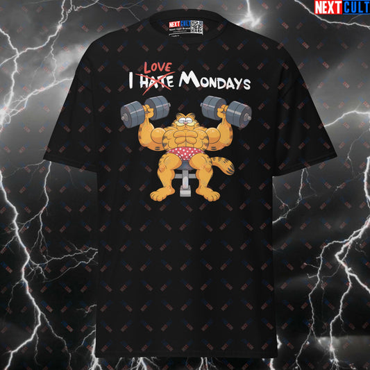 Funny Gym T Shirt: I Love Mondays & Chest Day Garfield Meme Tee for Lifters & Gymbros T-shirts Bodybuilding Films Fitness Gym Pump Cover TV Workout Next Cult Brand