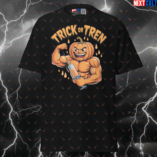 Not Natty Halloween Gym T-Shirt | Funny Trick or Tren Pumpkin Lifters Pump Cover Tee T-shirts Bodybuilding Fitness Gym Halloween Pump Cover Steroids Workout Next Cult Brand