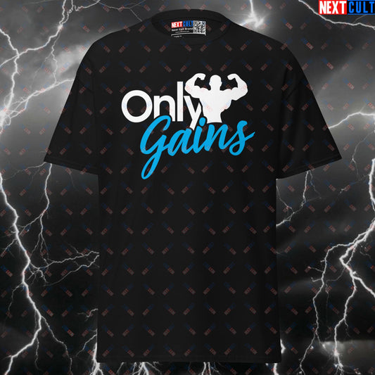 OnlyGains Funny Gym T-Shirt - Exclusive Gym Meme Tee & Pump Cover Top for Lifters T-shirts Bodybuilding Fitness Gym Pump Cover Workout Next Cult Brand