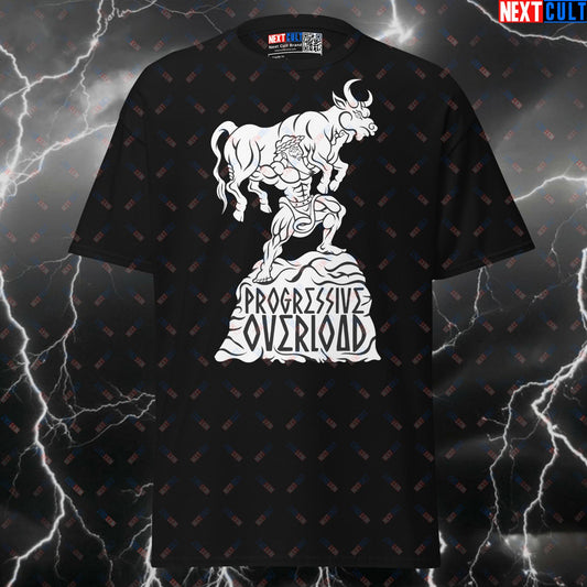 Progressive Overload Milo Bull T-Shirt: Funny Greek Mythology Gym Meme Tee & Pump Cover T-shirts Ancient Greece Bodybuilding Fitness Gym Pump Cover Workout Next Cult Brand