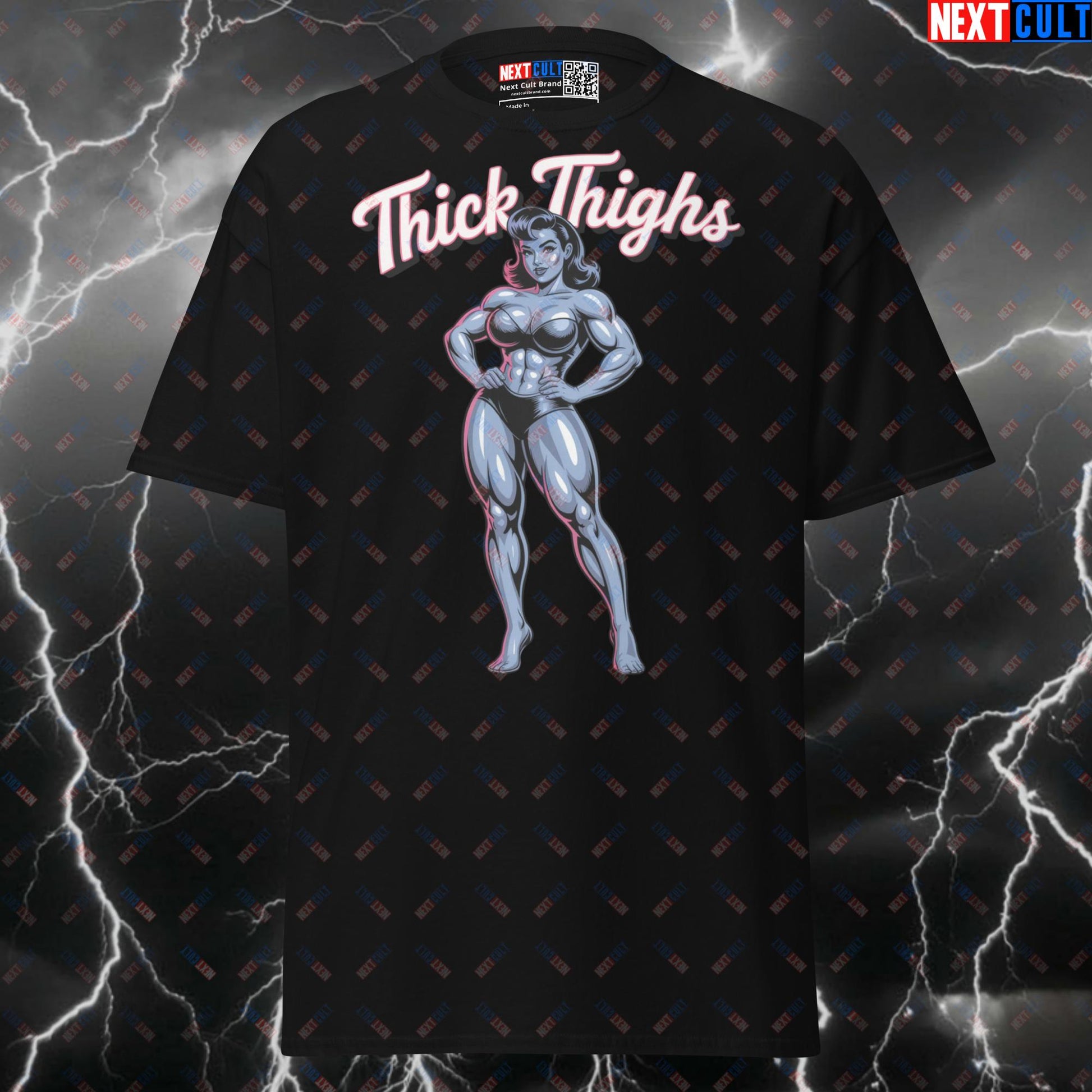 Thick Thighs Crush Guys Funny Gym T-Shirt | Leg Day Meme Tee & Pump Cover Top T-shirts Bodybuilding Fitness Gym Leg Day Powerlifting Pump Cover Workout Next Cult Brand