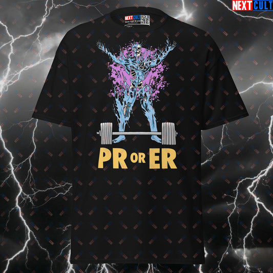 Go Hard Or Die Funny Gym T-Shirt - PR or ER Powerlifting Meme Tee & Essential Pump Cover T-shirts Bodybuilding Fitness Gym Halloween Leg Day Powerlifting Pump Cover Workout Next Cult Brand