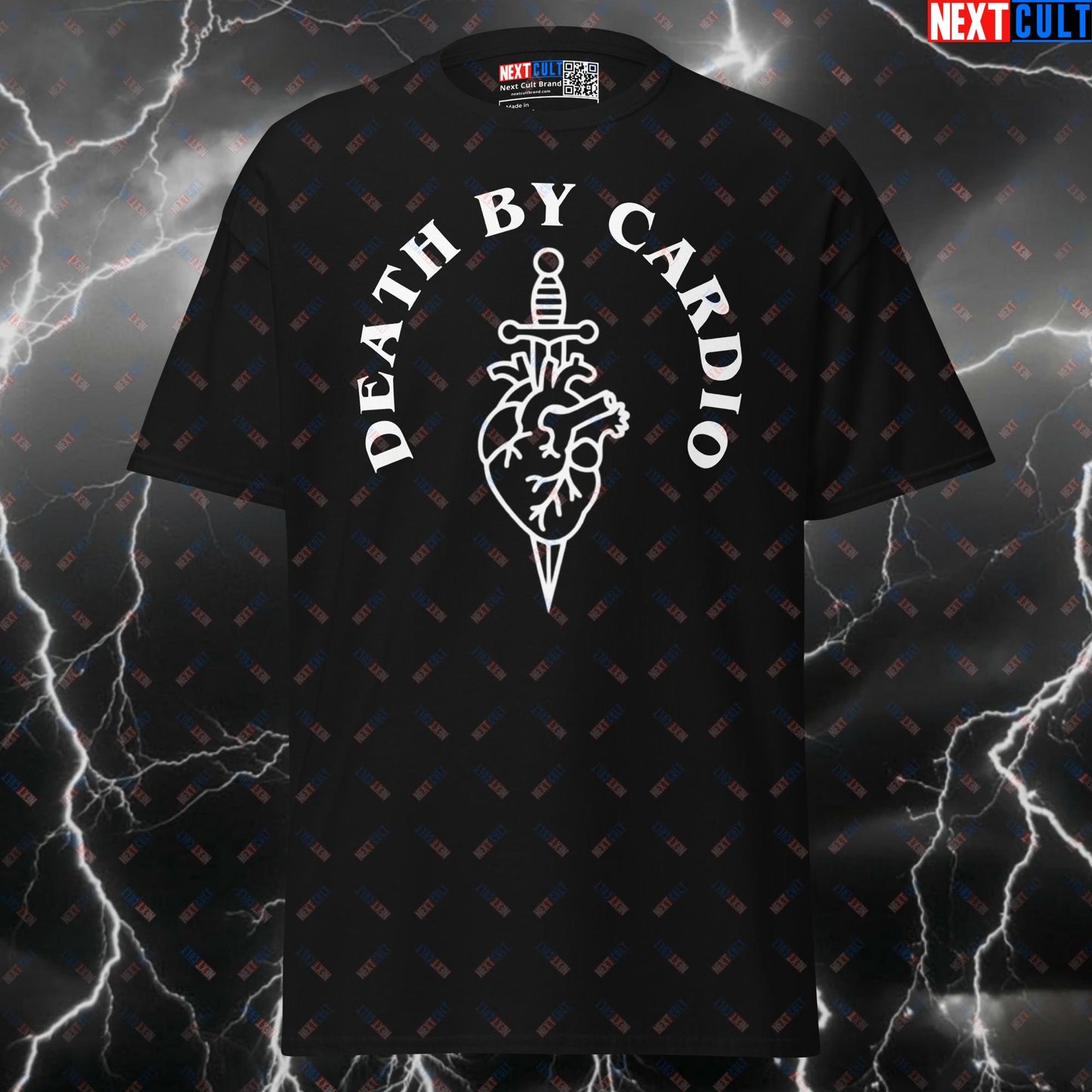 Death By Cardio Funny Gym Shirt | Meme Workout Tee & Bodybuilding Pump Cover Top for Lifters Next Cult Brand